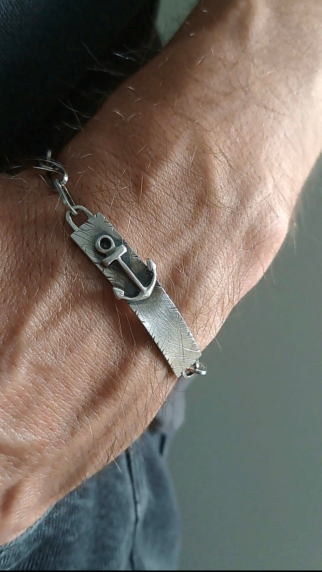 --Anchor-- Bracelet Mens Tag Chain Nautical Jewelry Sterling Silver Sailor Captain Anniversary Gift