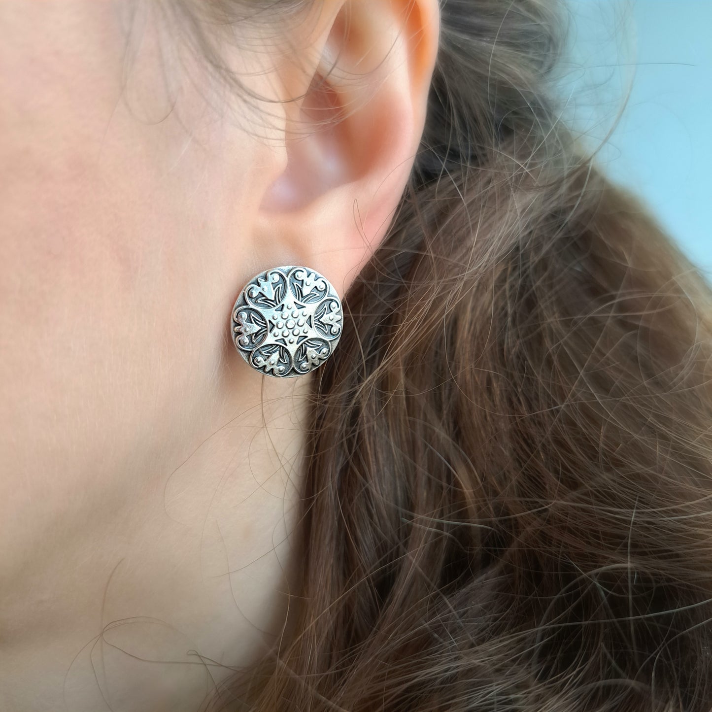 --EXPANSE--Round Shield Earrings Steampunk Futuristic Space Cyberpunk Jewelry Sterling Silver 925 Earrings