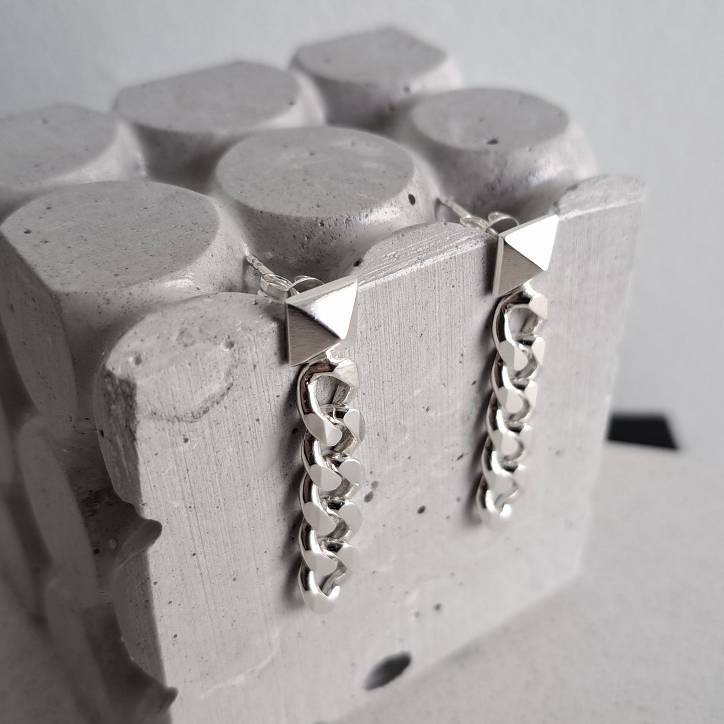 --ARRAKIS-- 925 Silver Link Chain Earrings Punk Rock Goth Dangle Statement Stud Earrings Gift for Her