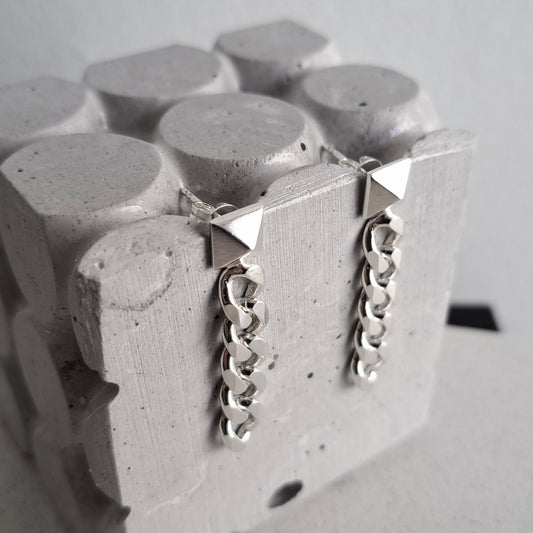 --ARRAKIS-- 925 Silver Link Chain Earrings Punk Rock Goth Dangle Statement Stud Earrings Gift for Her