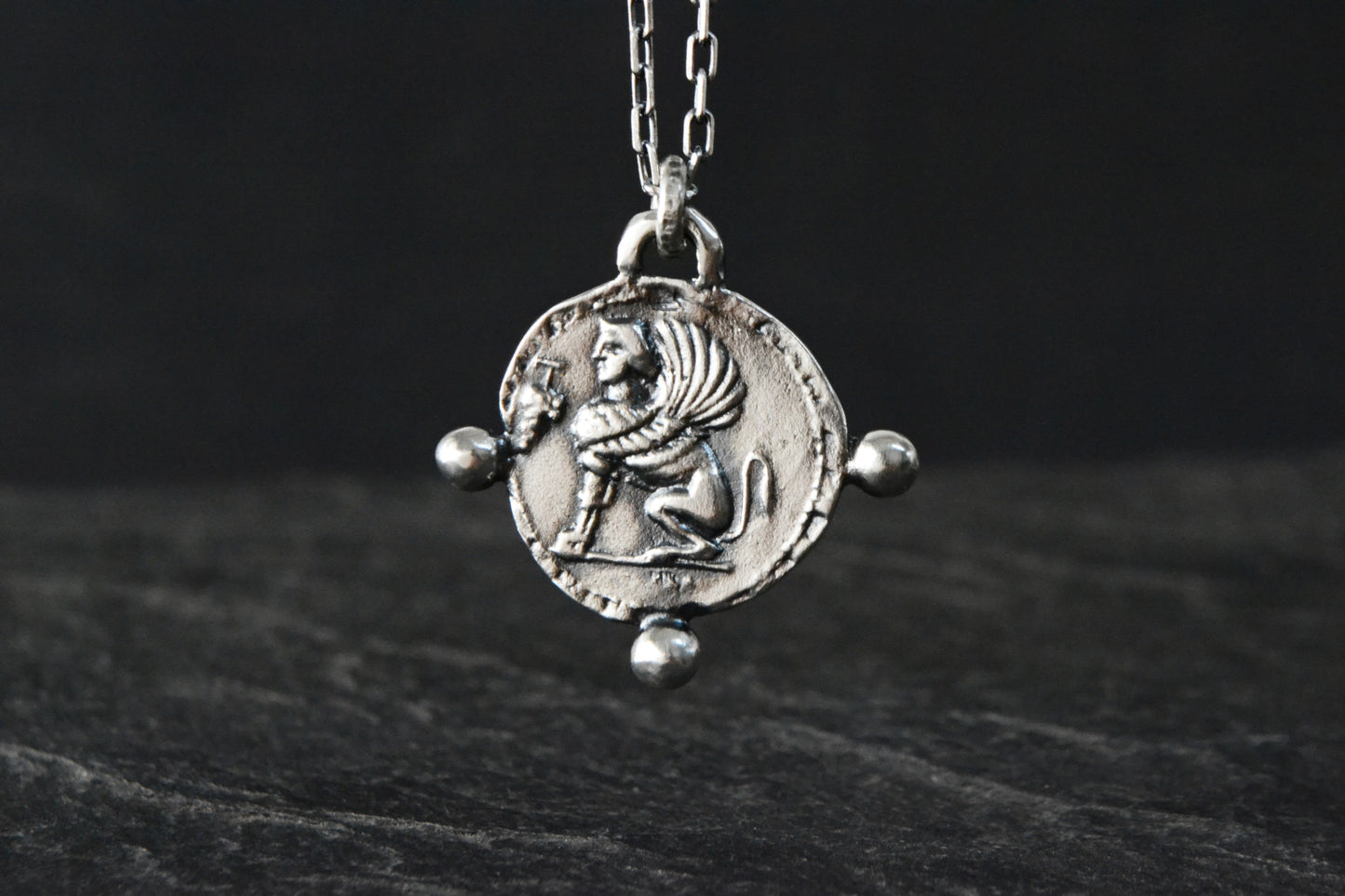--Crypta--Ancient Greek Coin Necklace, Sphinx Amphora Coin Replica Pendant Jewelry Reversible