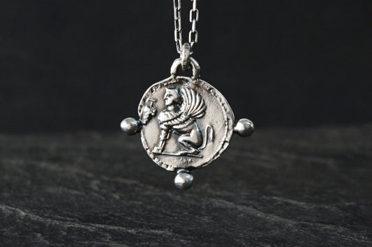 --Crypta--Ancient Greek Coin Necklace, Sphinx Amphora Coin Replica Pendant Jewelry Reversible