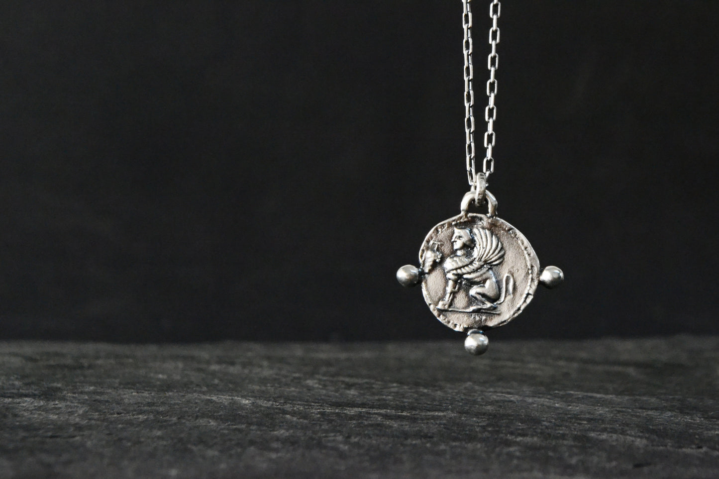 --Crypta--Ancient Greek Coin Necklace, Sphinx Amphora Coin Replica Pendant Jewelry Reversible