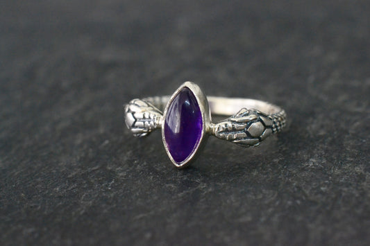 --Amethyst-- Serpent Ring, Silver Ouroboros Snake Jewelry, Witchy Engagement Ring, Gothic Purple Stone Ring, Occult Dark Magic Gift