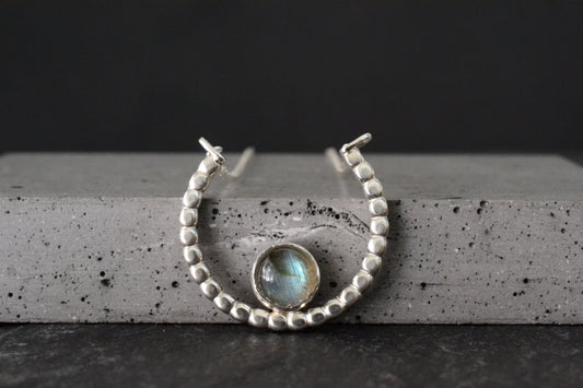 --Aenor--Handmade Labradorite Crescent Moon Necklace - Sterling Silver Artisan Pendant, Bohemian Gemstone Necklace, Modern Silver Jewelry