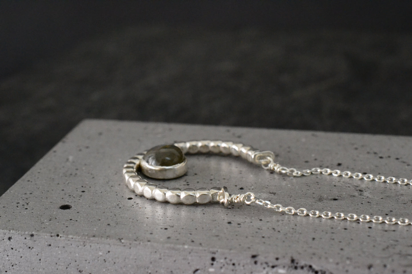 --Aenor--Handmade Labradorite Crescent Moon Necklace - Sterling Silver Artisan Pendant, Bohemian Gemstone Necklace, Modern Silver Jewelry