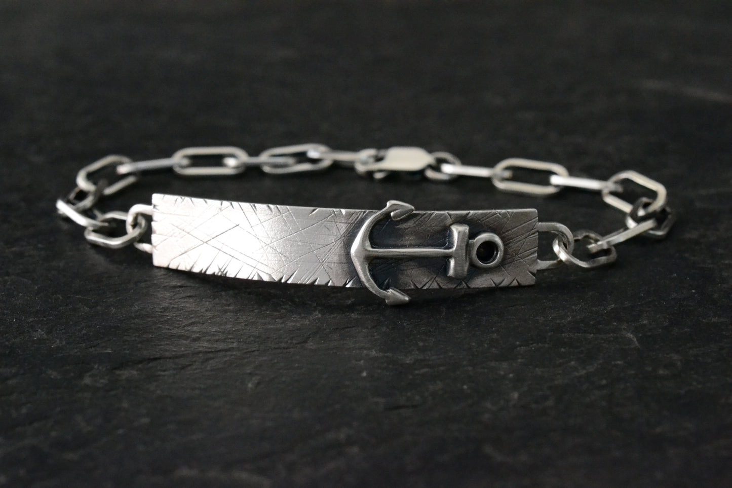 --Anchor-- Bracelet Mens Tag Chain Nautical Jewelry Sterling Silver Sailor Captain Anniversary Gift