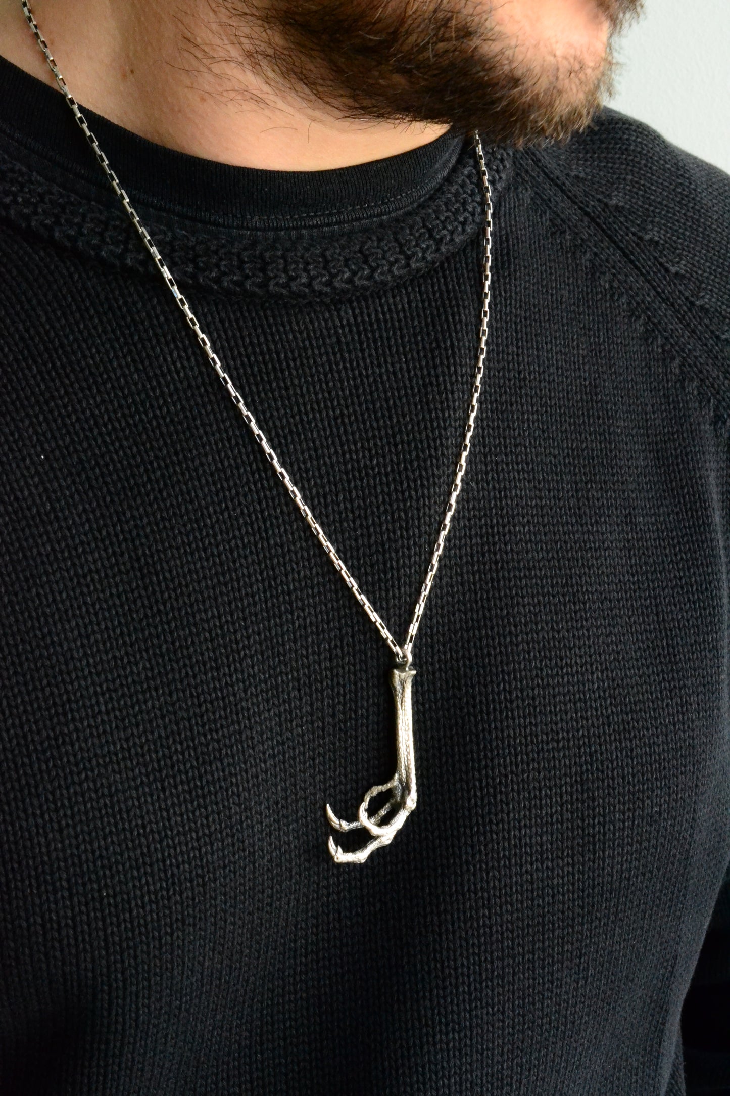 --AMULET--Large Claw Necklace Raven Foot Witch Talisman Pendant 925 Silver Macabre Occult Wiccan Jewelry