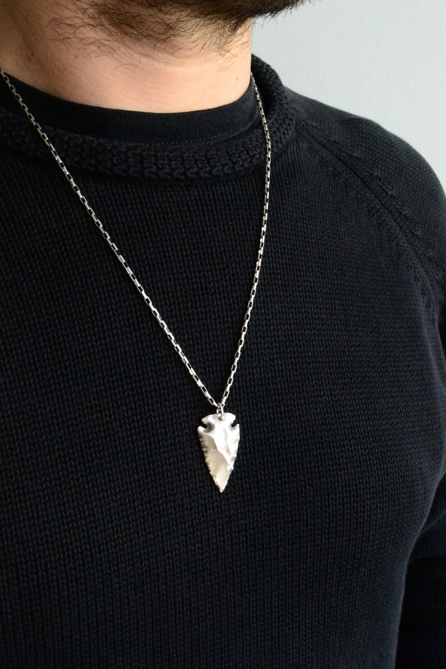 --Arha--Arrowhead Necklace, Solid 925 Silver Arrow Necklace, Sterling Silver Dagger Spike Mens Necklace Jewelry