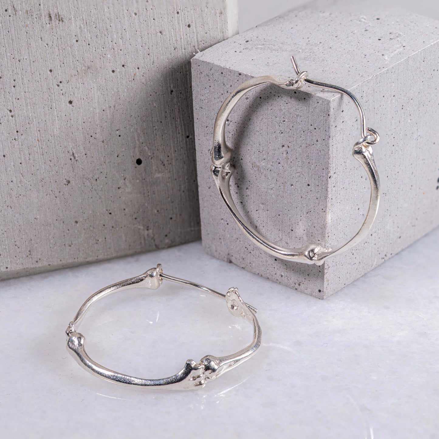 --ANSUZ--Bone Hoop Earrings Sterling Silver 925 Gothic Bone Jewelry Wiccan