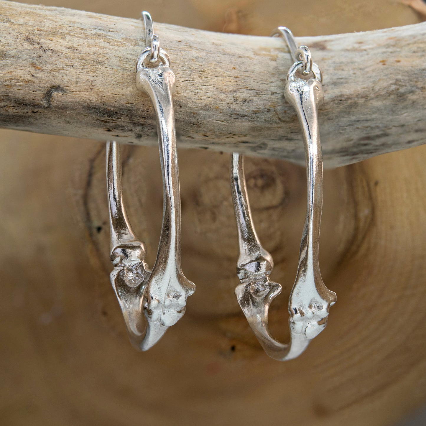 --ANSUZ--Bone Hoop Earrings Sterling Silver 925 Gothic Bone Jewelry Wiccan