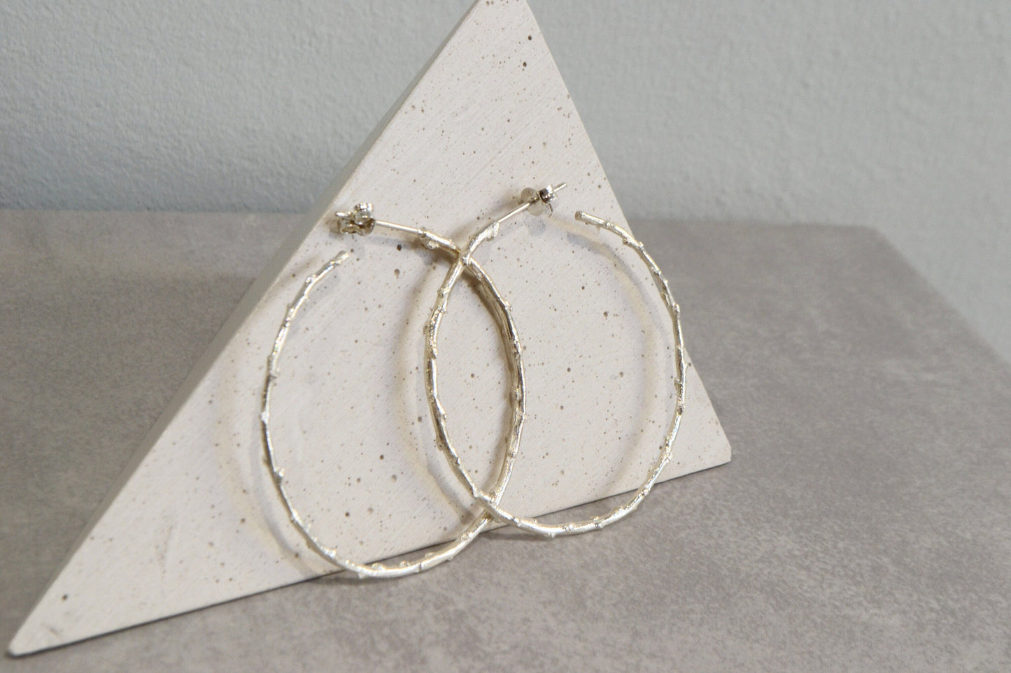 --ACANTHA--Large Hoop Earrings Sterling Silver Tree Branch Textured Twig Minimalist Earrings