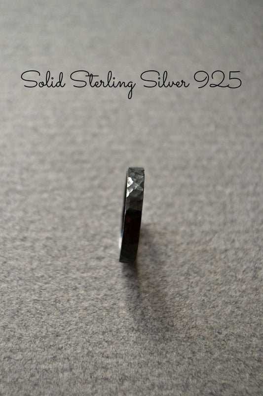 Alternative Wedding Ring Stackable Stacking Oxidized Faceted Sterling Silver Band Ring Minimal Unisex Ring