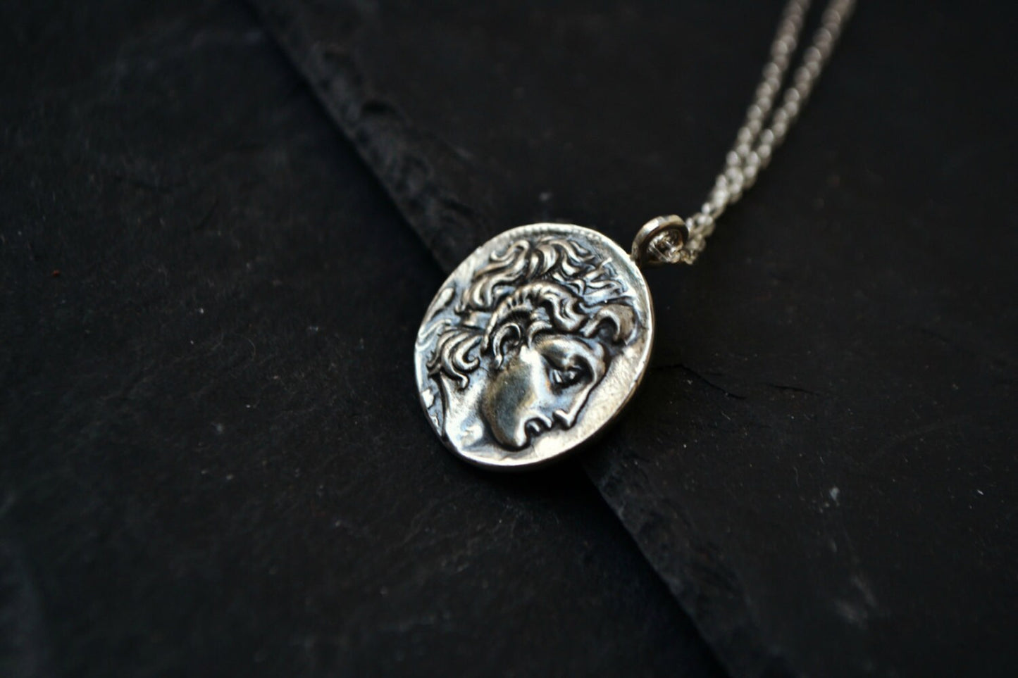 Alexander The Great Coin Necklace, Mens necklace, Sterling Silver Coin Jewelry, Ancient Greek King Coin Replica Reversible