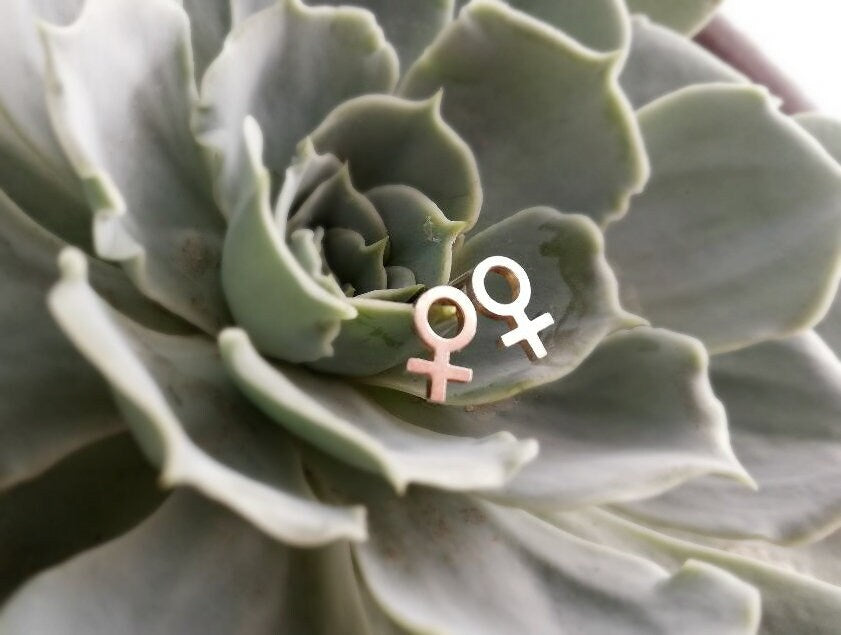 Feminist Earring Studs, Sterling Silver, Feminist Jewelry, Tiny Studs, Female Symbol Earrings, LGBTQ, Girl Power, Minimalist Studs