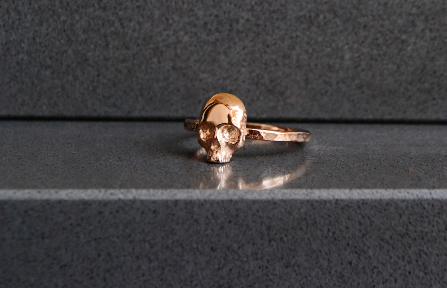 14k Rose Gold Skull Ring Gothic Wedding Ring Engagement Promise Ring