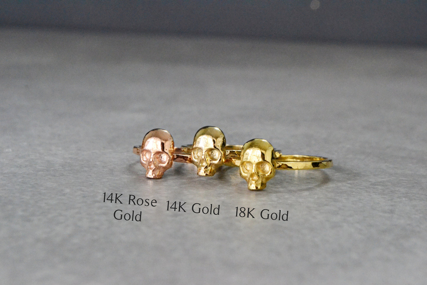 14k Rose Gold Skull Ring Gothic Wedding Ring Engagement Promise Ring