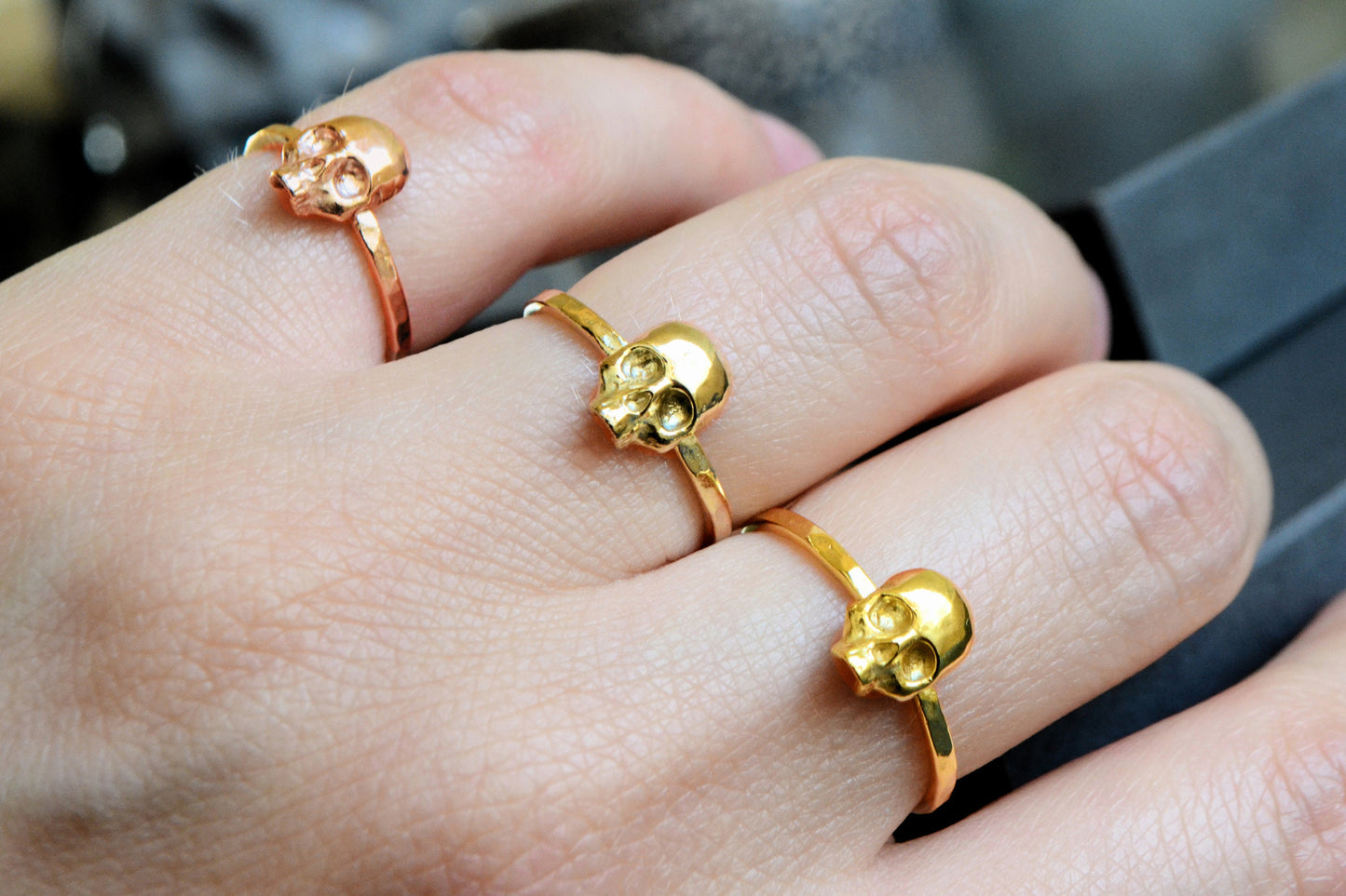 14k Rose Gold Skull Ring Gothic Wedding Ring Engagement Promise Ring