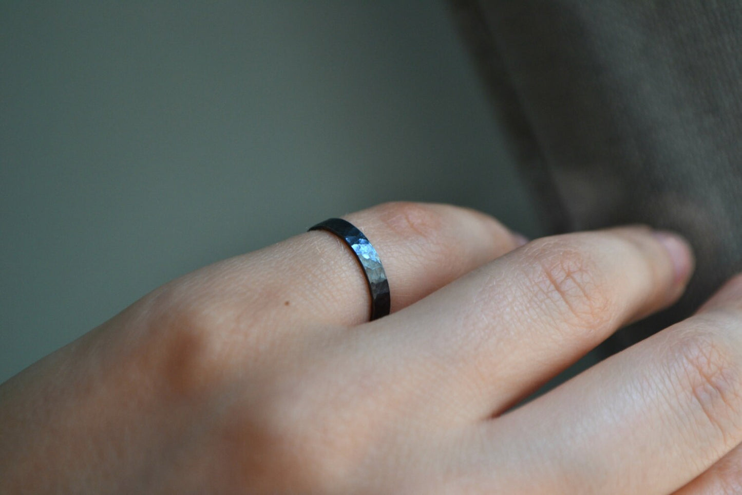 Alternative Wedding Ring Stackable Stacking Oxidized Faceted Sterling Silver Band Ring Minimal Unisex Ring