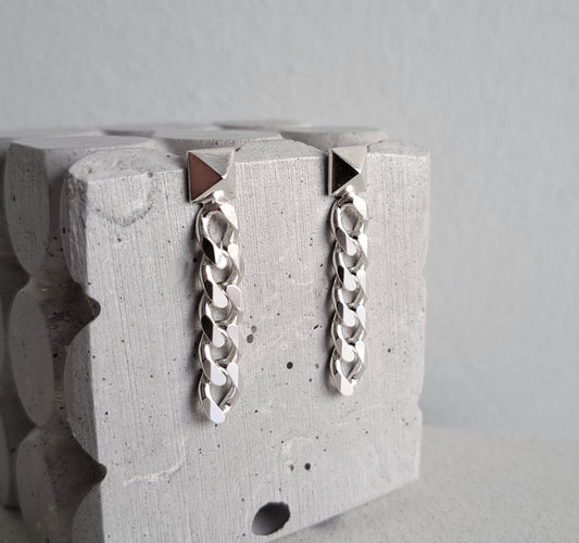 --ARRAKIS-- 925 Silver Link Chain Earrings Punk Rock Goth Dangle Statement Stud Earrings Gift for Her