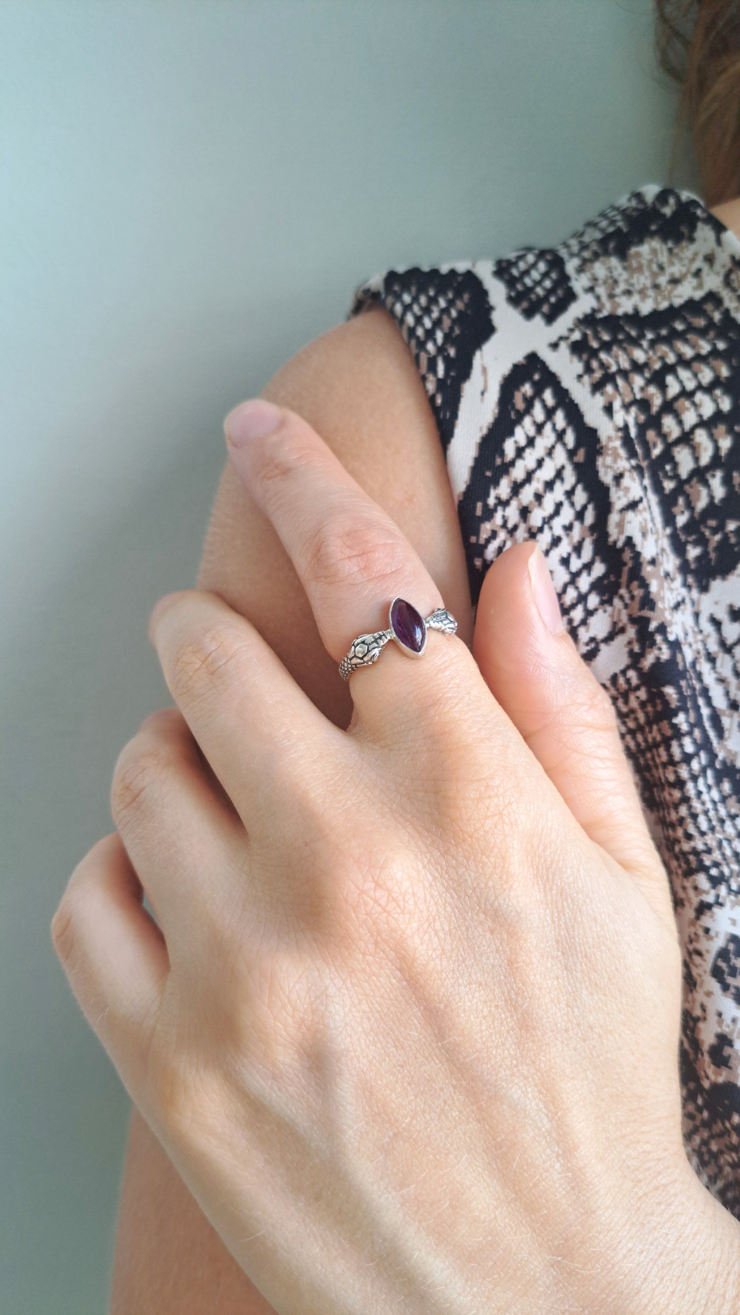 --Amethyst-- Serpent Ring, Silver Ouroboros Snake Jewelry, Witchy Engagement Ring, Gothic Purple Stone Ring, Occult Dark Magic Gift