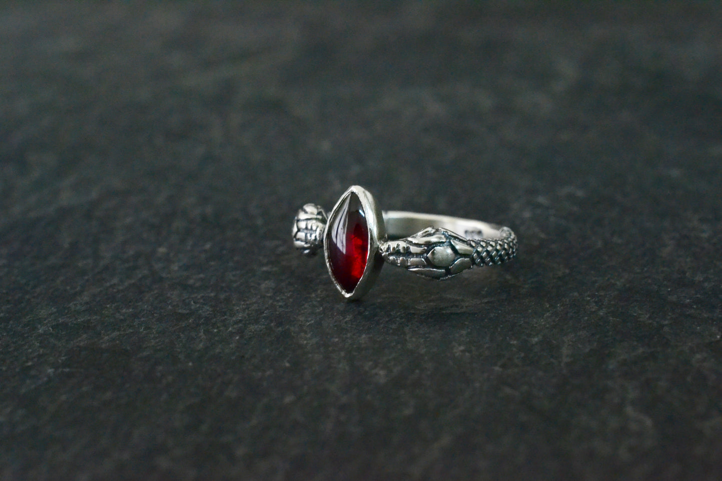 --ALIZARIN--Garnet Snake Ring, Gothic Engagement Ring, Sterling Silver Ouroboros Jewelry, Witchy Garnet Ring, Dark Occult Gift