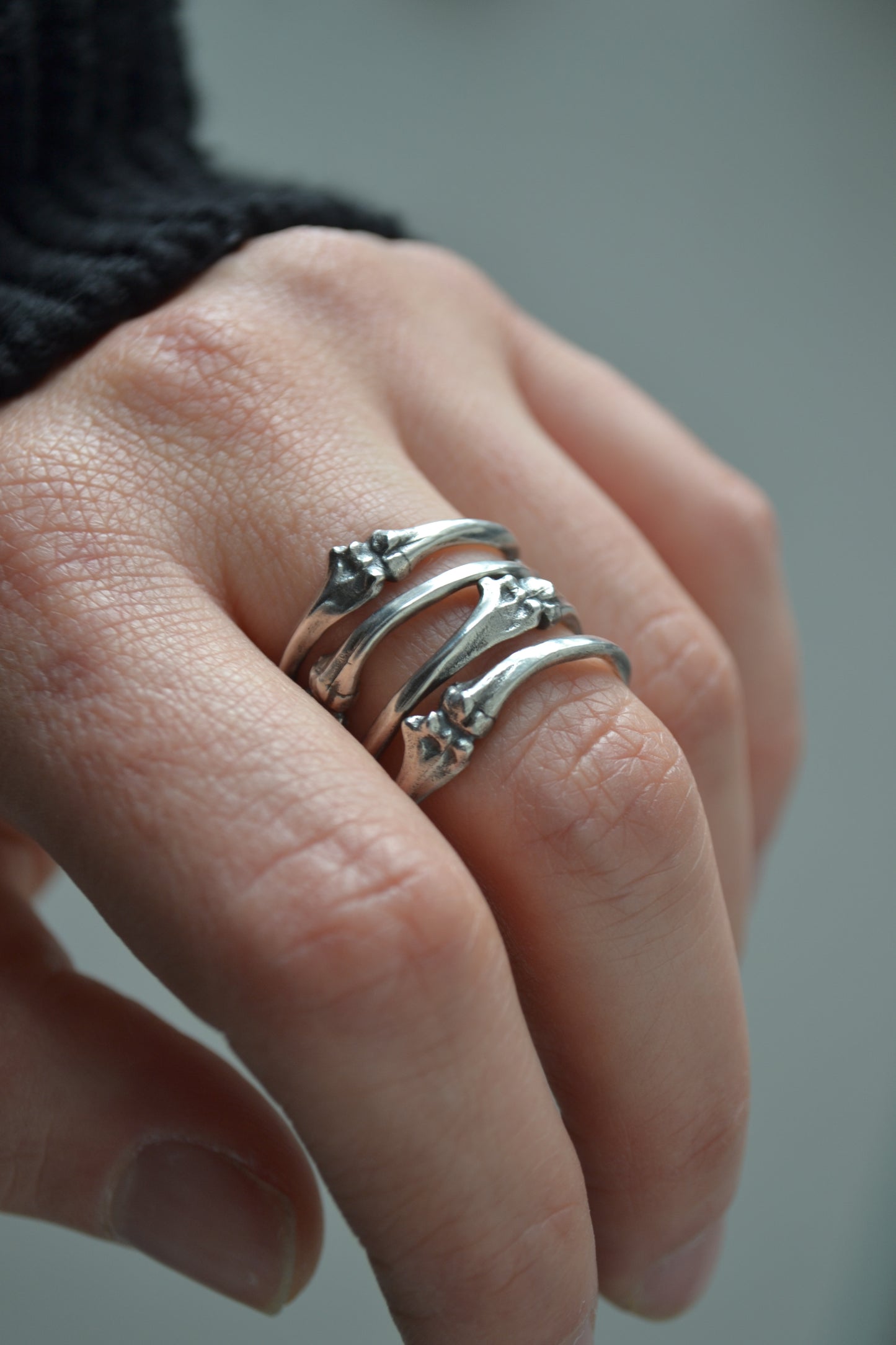 --AMON--Bone Ring Wiccan Gothic Ring, Sterling Silver Gothic Jewelry, Bone Jewelry, Macabre Creepy Jewelry