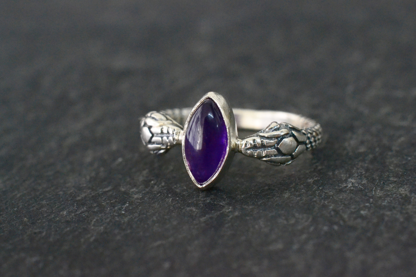 --Amethyst-- Serpent Ring, Silver Ouroboros Snake Jewelry, Witchy Engagement Ring, Gothic Purple Stone Ring, Occult Dark Magic Gift