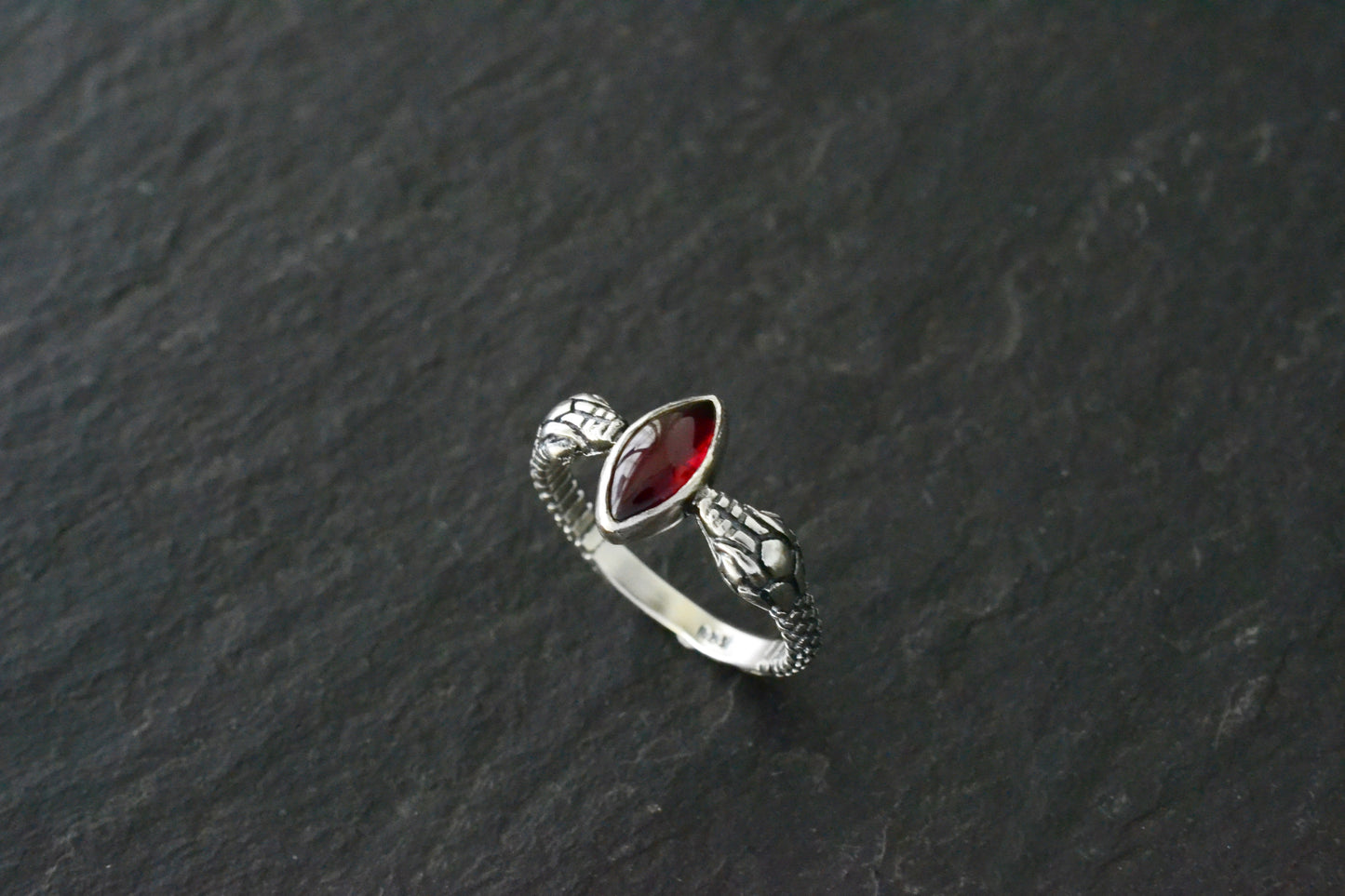 --ALIZARIN--Garnet Snake Ring, Gothic Engagement Ring, Sterling Silver Ouroboros Jewelry, Witchy Garnet Ring, Dark Occult Gift