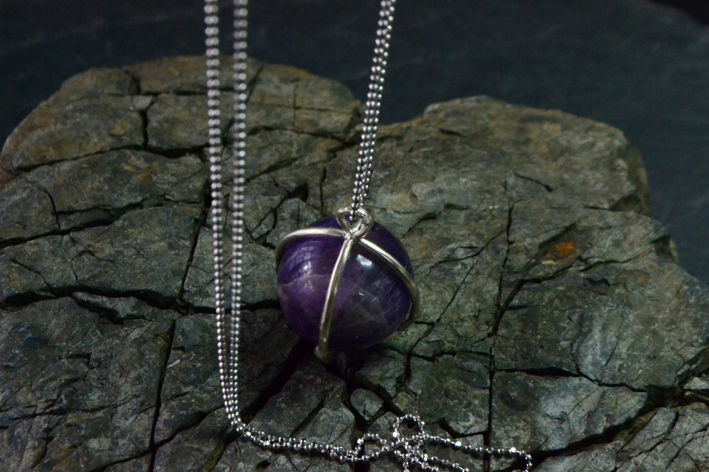 --Amethyst-- Sphere Claw Necklace Sterling Silver Gothic Ball Pendant Jewelry