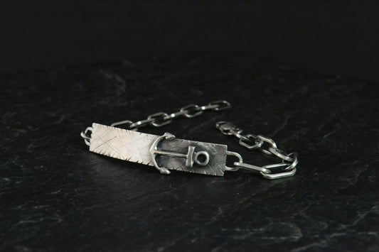 --Anchor-- Bracelet Mens Tag Chain Nautical Jewelry Sterling Silver Sailor Captain Anniversary Gift
