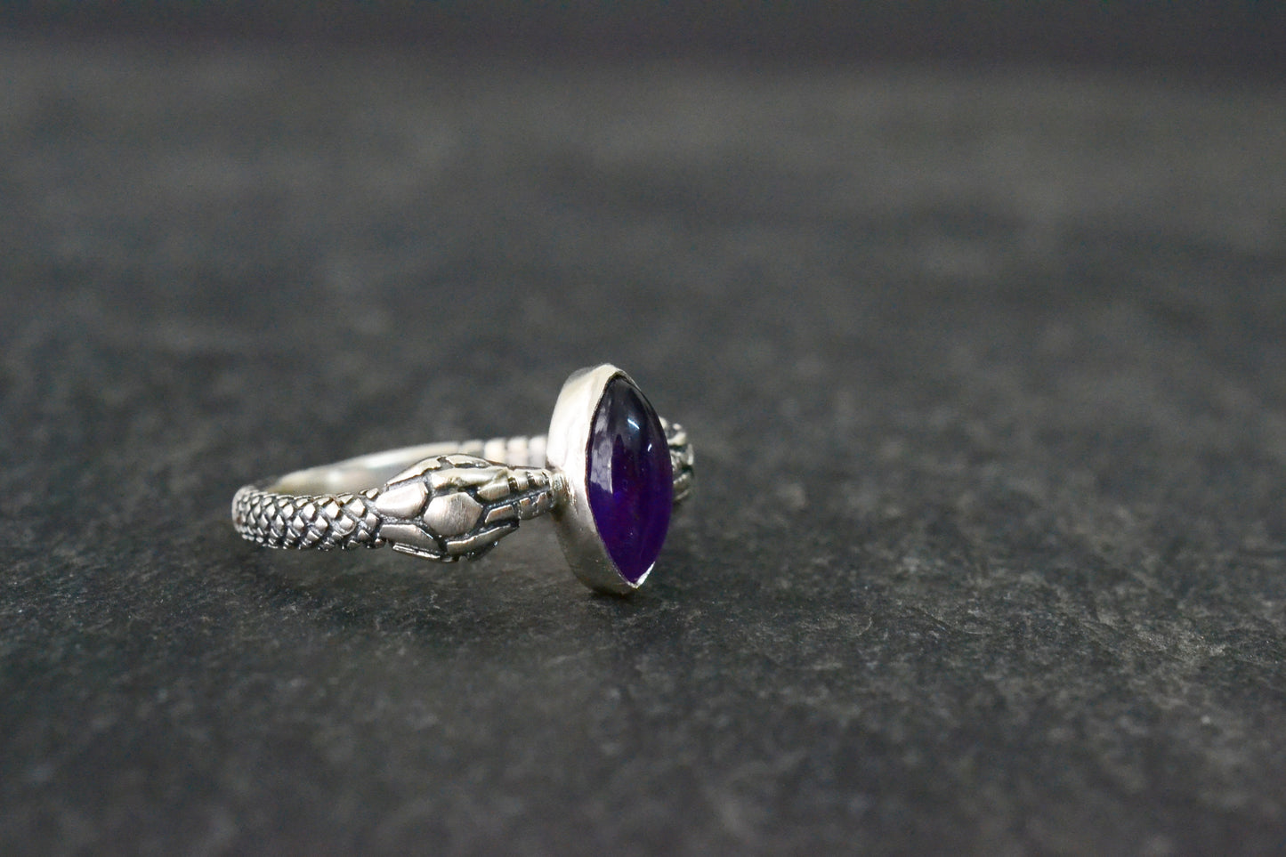 --Amethyst-- Serpent Ring, Silver Ouroboros Snake Jewelry, Witchy Engagement Ring, Gothic Purple Stone Ring, Occult Dark Magic Gift