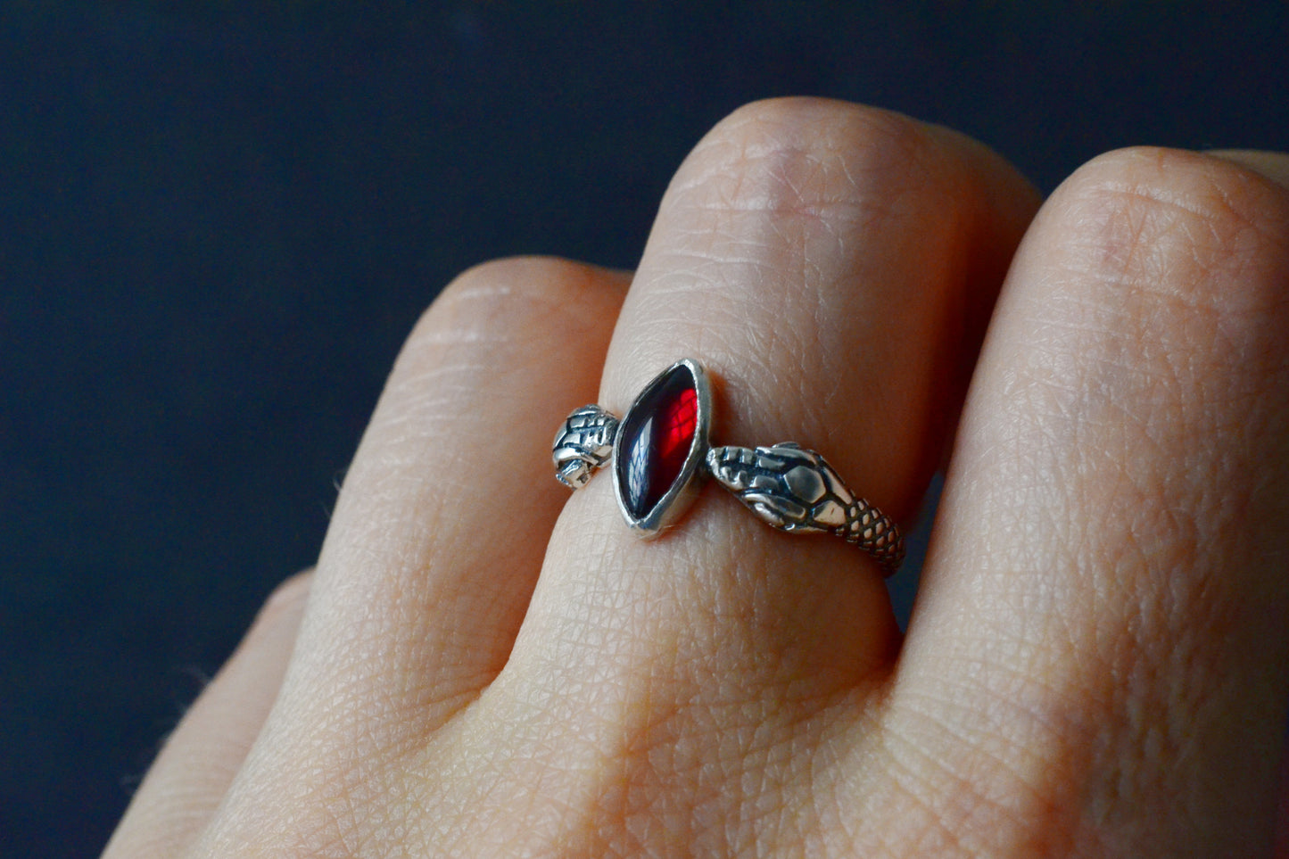 --ALIZARIN--Garnet Snake Ring, Gothic Engagement Ring, Sterling Silver Ouroboros Jewelry, Witchy Garnet Ring, Dark Occult Gift