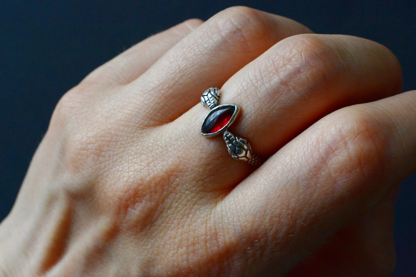 --ALIZARIN--Garnet Snake Ring, Gothic Engagement Ring, Sterling Silver Ouroboros Jewelry, Witchy Garnet Ring, Dark Occult Gift