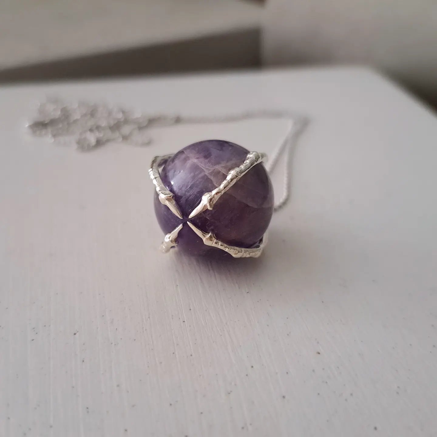 --Amethyst-- Sphere Claw Necklace Sterling Silver Gothic Ball Pendant Jewelry