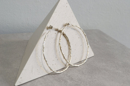 --ACANTHA--Large Hoop Earrings Sterling Silver Tree Branch Textured Twig Minimalist Earrings