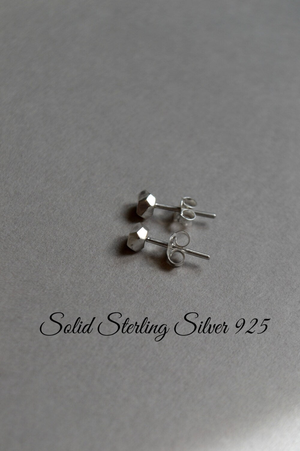 Sterling Silver Stud Earrings Geometric Minimal Earrings Faceted Geo Earrings Pyrite Small Stud Earrings Modern Jewelry