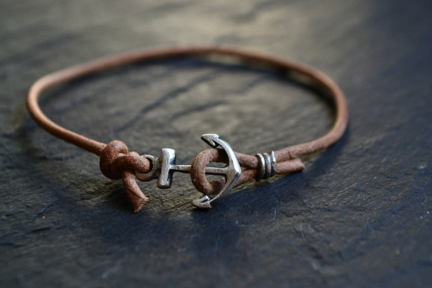 mens bracelet, sterling silver anchor bracelet, mens jewelry, brown leather bracelet, nautical bracelet jewelry gift for sailor boyfriend