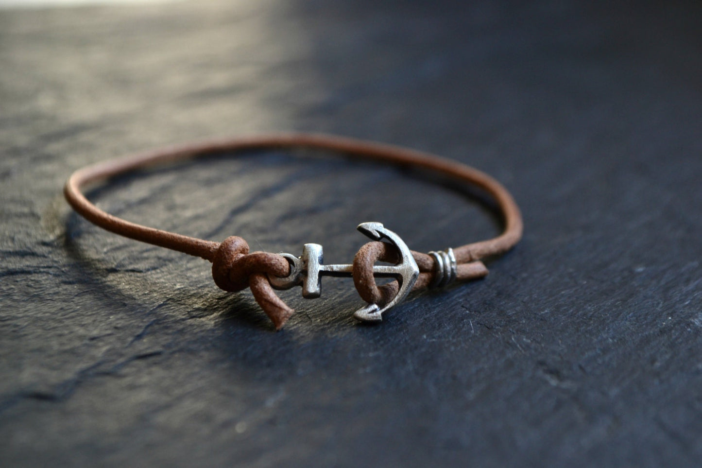 mens bracelet, sterling silver anchor bracelet, mens jewelry, brown leather bracelet, nautical bracelet jewelry gift for sailor boyfriend