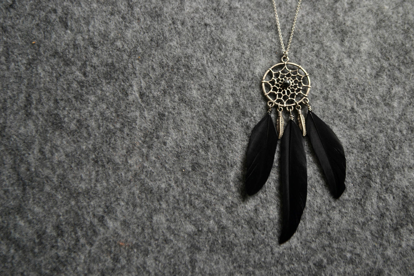 Festival Dream Catcher Necklace Dreamcatcher Pendant Sterling Silver Hematite Black Feather Necklace Boho Jewelry