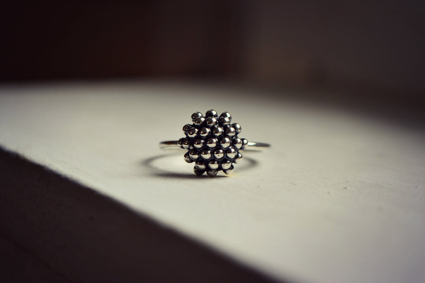 Particle Molecule Dandelion Ring Minimalist Sterling Silver Organic Biology Jewelry Modern Bubble Dot Granulation Ring