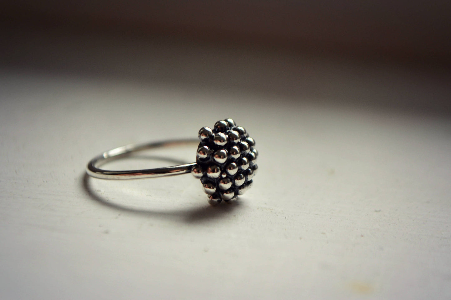 Particle Molecule Dandelion Ring Minimalist Sterling Silver Organic Biology Jewelry Modern Bubble Dot Granulation Ring