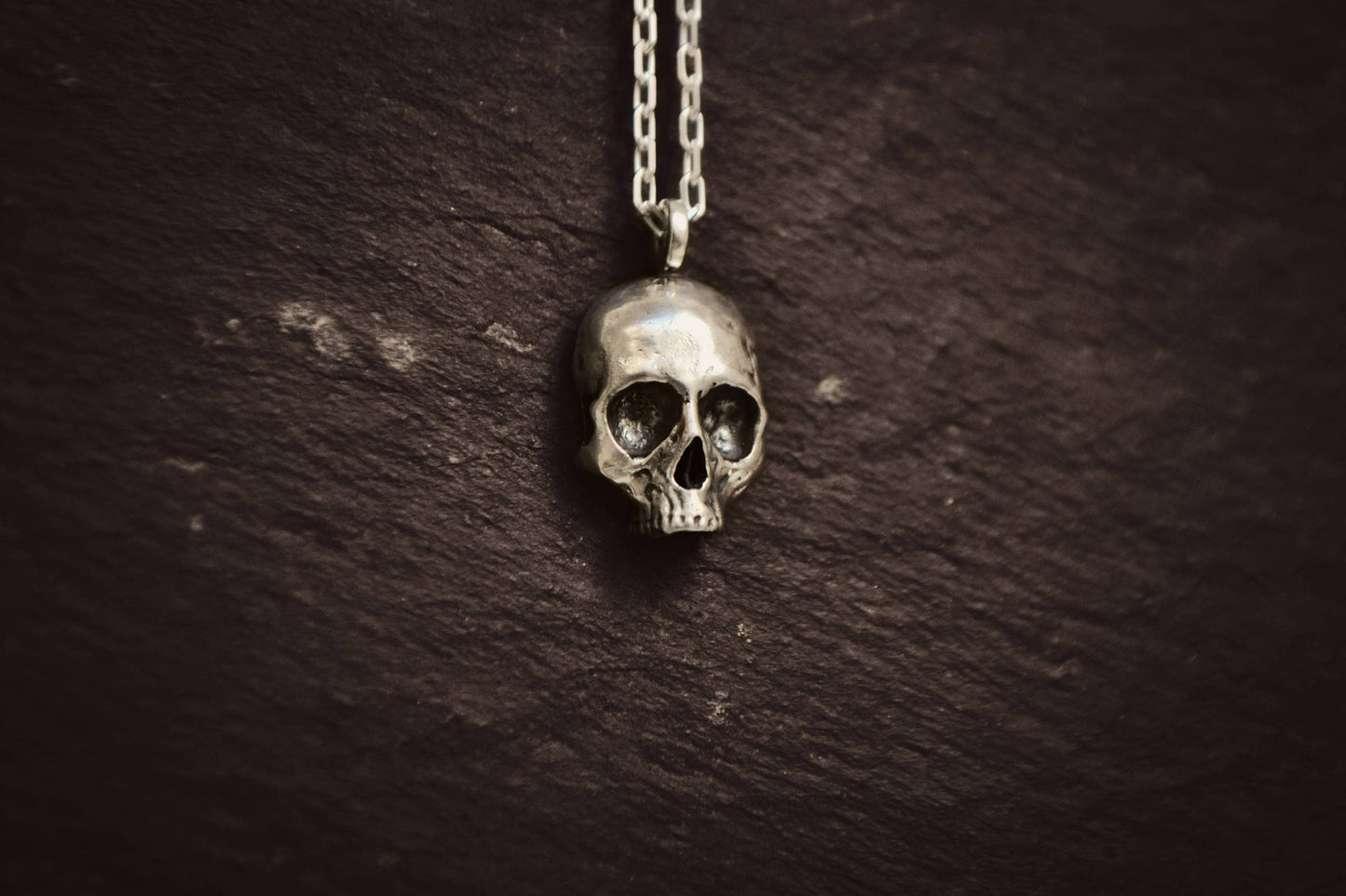 Mens Skull Necklace, Skull Necklace, Sterling Silver Gothic Skeleton Biker Necklace Skull Mens Jewelry for Him