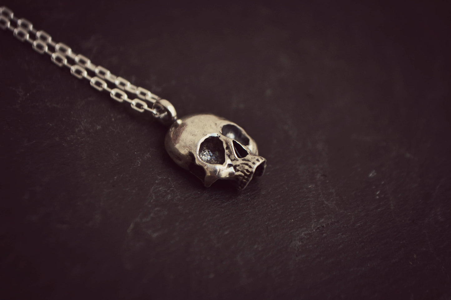 Mens Skull Necklace, Skull Necklace, Sterling Silver Gothic Skeleton Biker Necklace Skull Mens Jewelry for Him