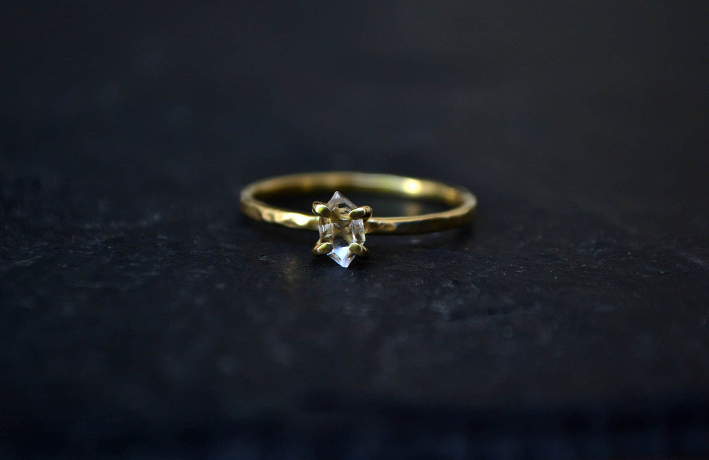 Solid 14k Gold Herkimer Diamond Ring, Herkimer Ring, Herkimer Diamond Engagement Ring, Solitaire Promise Ring Conflict Free