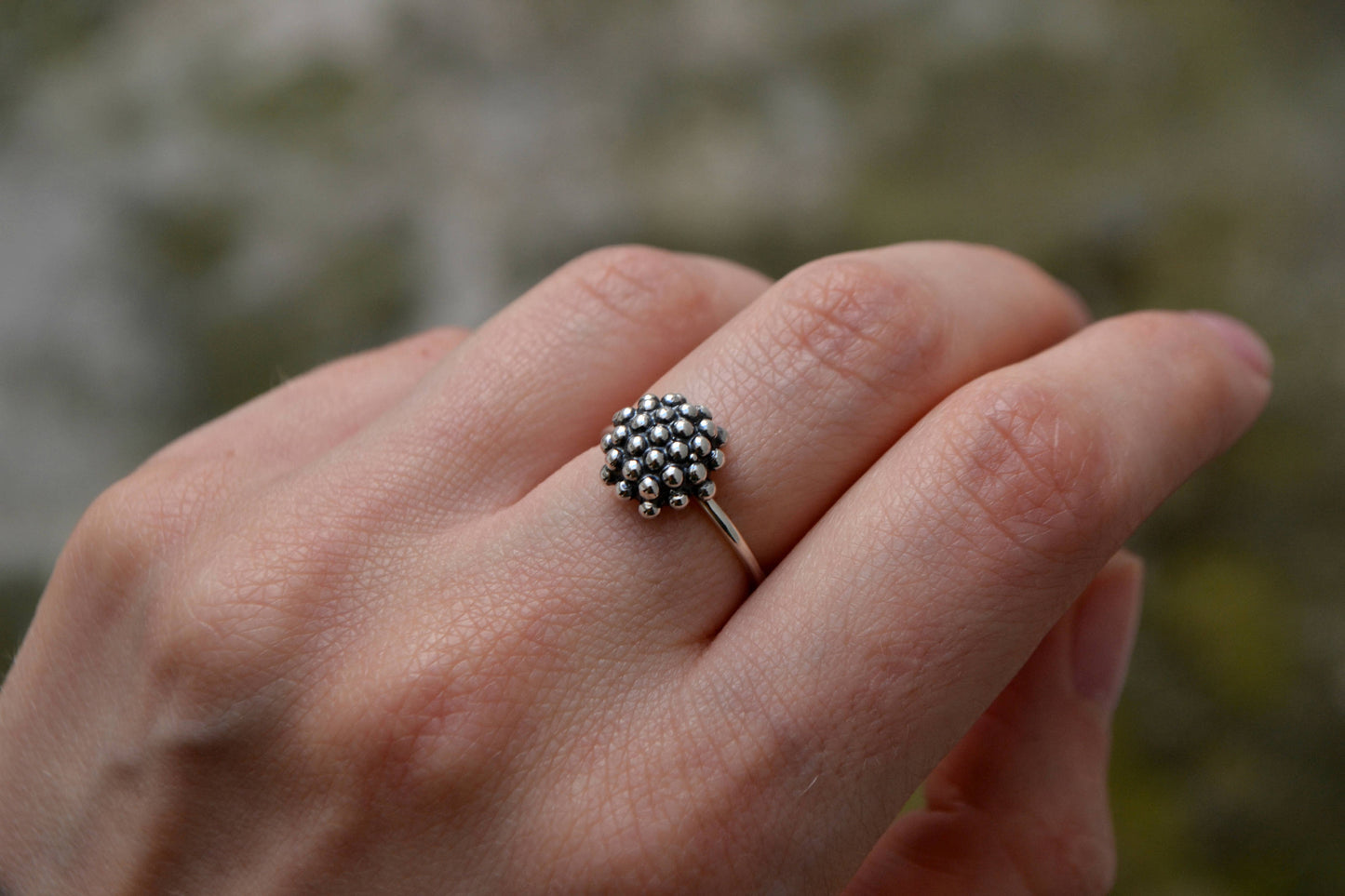 Particle Molecule Dandelion Ring Minimalist Sterling Silver Organic Biology Jewelry Modern Bubble Dot Granulation Ring