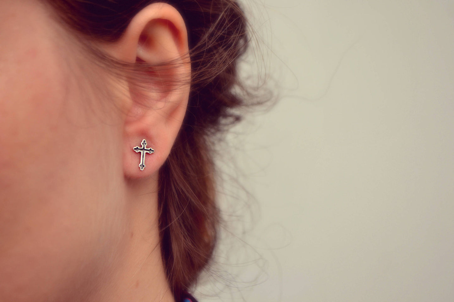 Gothic Cross Stud Earrings, Cross Earrings Crucifix Mens Earrings Sterling Silver 925, Punk Rock Biker Earrings Religious Christian Jewelry