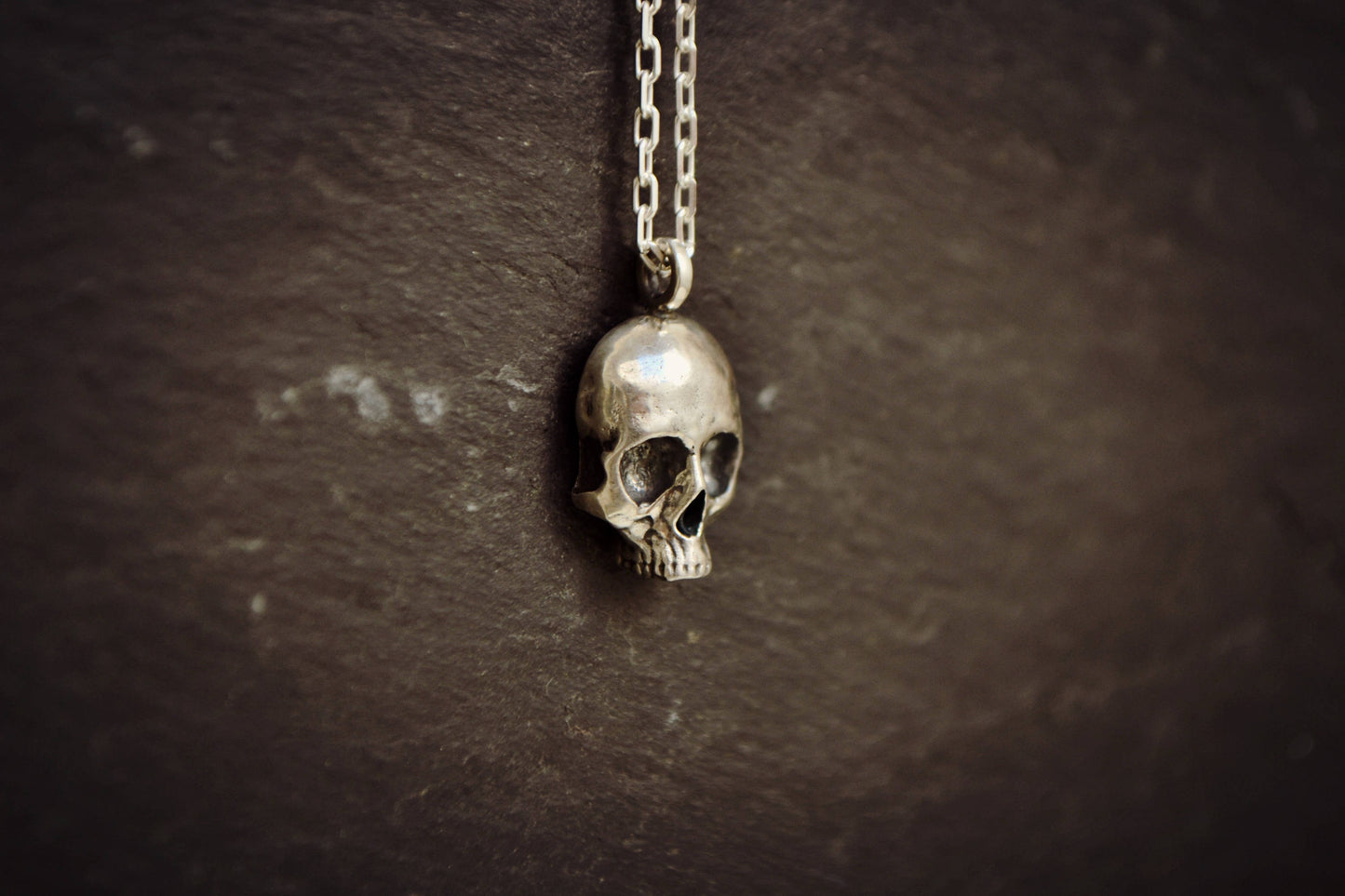 Mens Skull Necklace, Skull Necklace, Sterling Silver Gothic Skeleton Biker Necklace Skull Mens Jewelry for Him