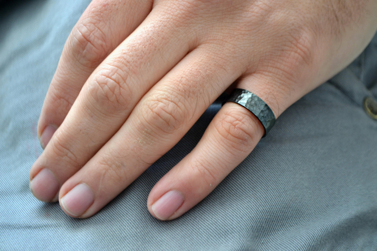 Wide Band Ring in Sterling silver Wedding Band Ring for men or women Engagement Ring Oxidized Textured Faceted Hammered Minimal Unisex Ring