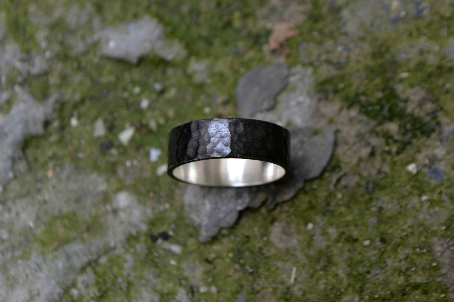 Wide Band Ring in Sterling silver Wedding Band Ring for men or women Engagement Ring Oxidized Textured Faceted Hammered Minimal Unisex Ring